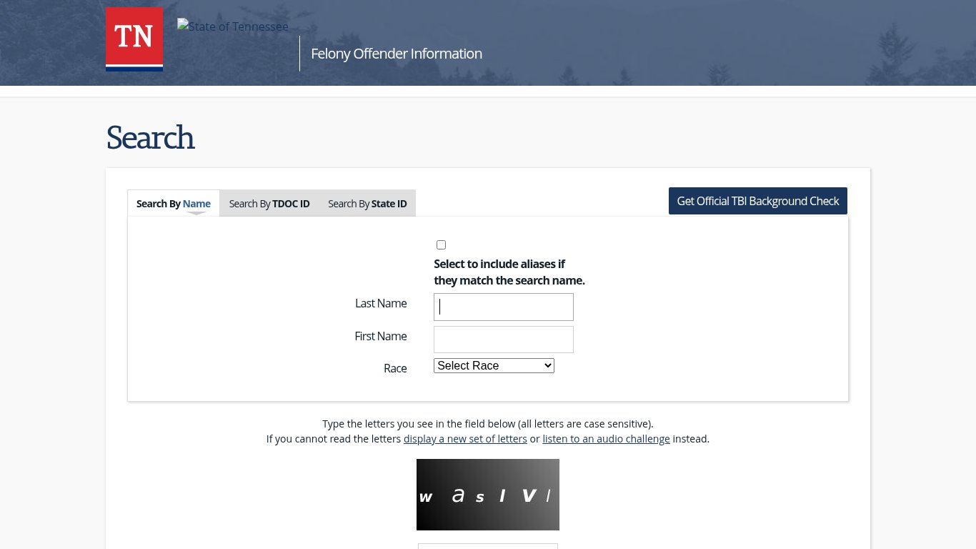 Tennessee Department of Correction Felony Offender Information
