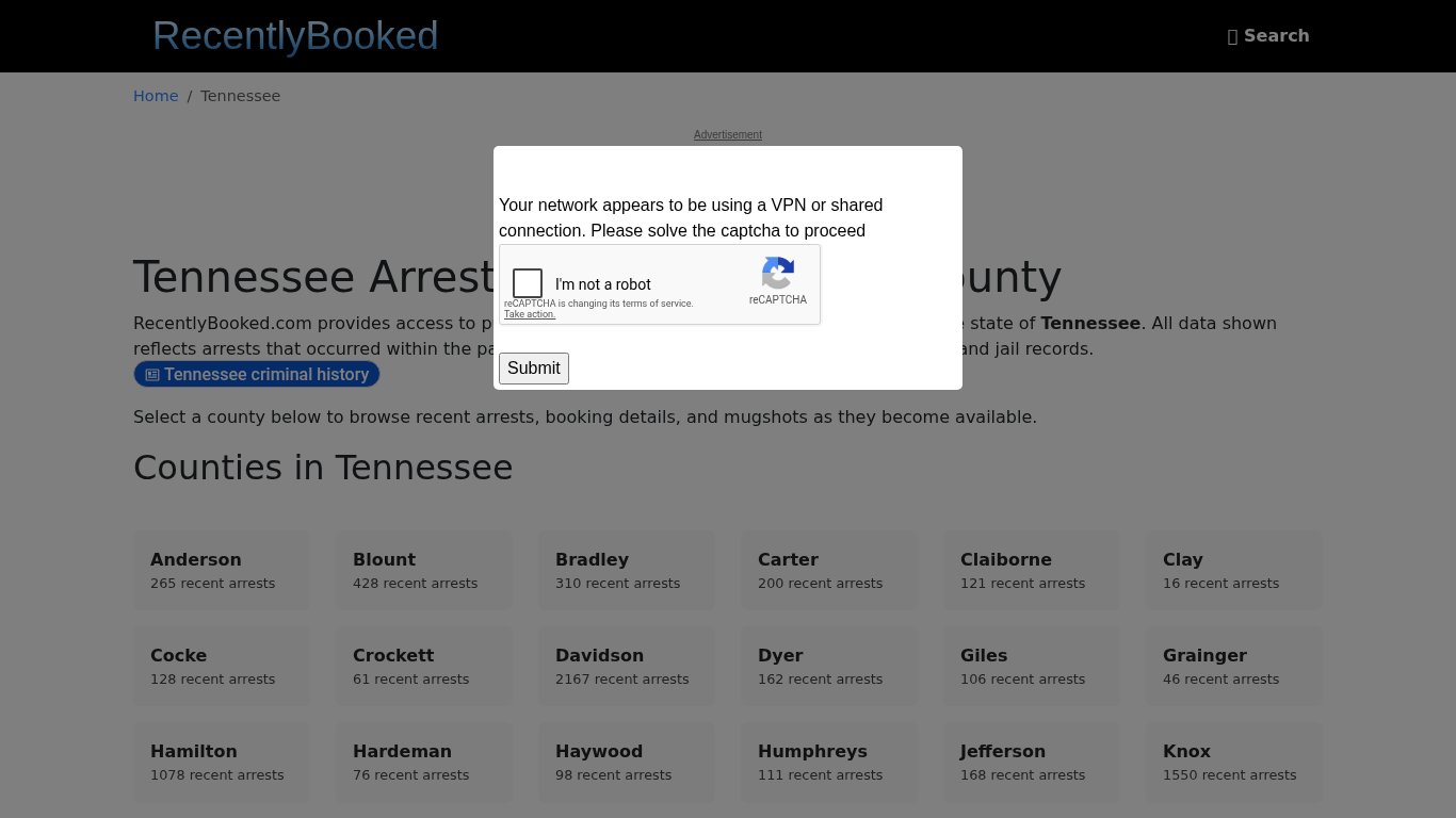 Recent bookings, Arrests, Mugshots in Tennessee - Recently Booked
